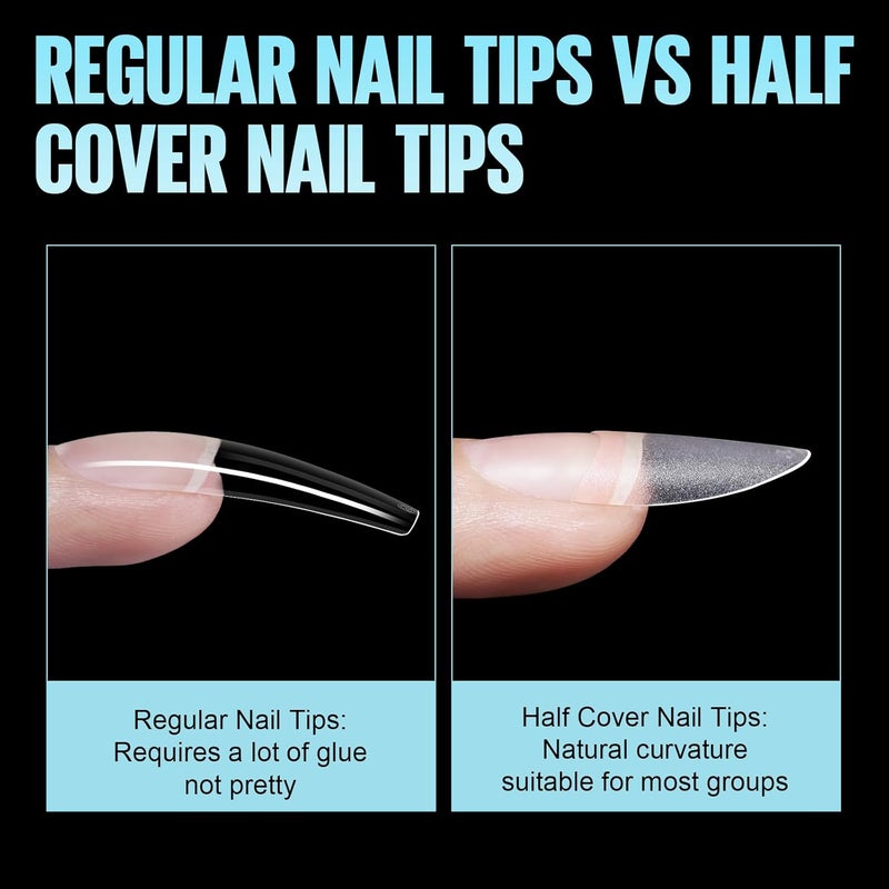 TOMICCA Short Almond Nail Tips, 504Pcs Full Matte Press on Half Cover Acrylic Nails,12 Sizes No C Curve Fake Nail Tips for Nail Extension Art Home DIY Nail Salon - Image 4